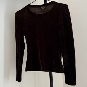 BCBG MaxAzria, Vintage Long-sleeve Brown Velvet Shirt, Size Small